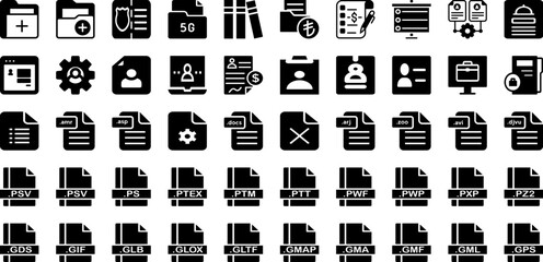 File Icon Set Isolated Silhouette Solid Icons With Icon, File, Business, Document, Vector, Sign, Set Infographic Simple Vector Illustration