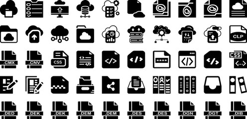 File Icon Set Isolated Silhouette Solid Icons With Icon, File, Sign, Document, Set, Business, Vector Infographic Simple Vector Illustration