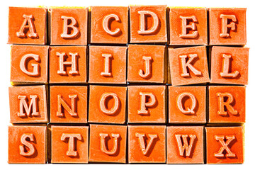 rubber stamps with wooden handle. the alphabet