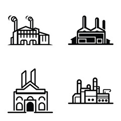 Obraz premium Factory Flat Icon Set Isolated On White Background
