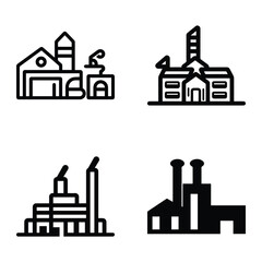 Factory Flat Icon Set Isolated On White Background