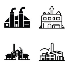 Fototapeta premium Factory Flat Icon Set Isolated On White Background