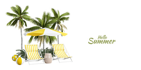 3d render of it summer time with decoration sand beach concept