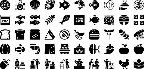 Food Icon Set Isolated Silhouette Solid Icons With Restaurant, Vector, Set, Icon, Food, Menu, Line Infographic Simple Vector Illustration