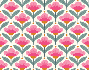 Modern floral art deco seamless pattern. Vector damask illustration with leaves. Decorative botanical background. - 599297147