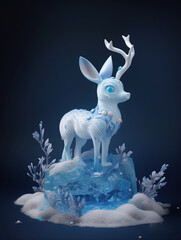 Ice cute deer 3D illustration. Generative AI.