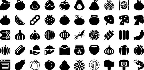 Food Icon Set Isolated Silhouette Solid Icons With Set, Vector, Line, Food, Restaurant, Menu, Icon Infographic Simple Vector Illustration