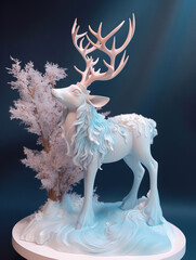 Ice cute deer 3D illustration. Generative AI.