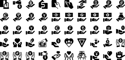Give Icon Set Isolated Silhouette Solid Icons With Heart, Vector, Giving, Symbol, Sign, Icon, Hand Infographic Simple Vector Illustration