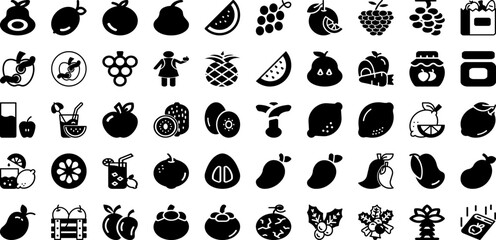 Fruit Icon Set Isolated Silhouette Solid Icons With Fresh, Vector, Food, Symbol, Illustration, Icon, Apple Infographic Simple Vector Illustration
