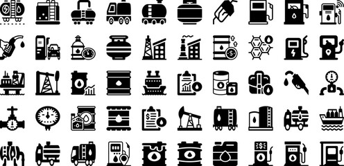 Fuel Icon Set Isolated Silhouette Solid Icons With Gas, Energy, Symbol, Fuel, Industry, Power, Icon Infographic Simple Vector Illustration