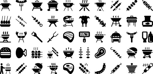 Grill Icon Set Isolated Silhouette Solid Icons With Grill, Cook, Food, Barbecue, Bbq, Icon, Hot Infographic Simple Vector Illustration