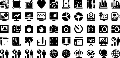 Graph Icon Set Isolated Silhouette Solid Icons With Icon, Chart, Vector, Graph, Diagram, Business, Data Infographic Simple Vector Illustration