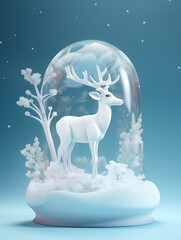 Ice cute deer 3D illustration. Generative AI.