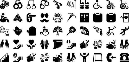 Hand Icon Set Isolated Silhouette Solid Icons With Vector, Sign, Icon, Illustration, Hand, Isolated, Symbol Infographic Simple Vector Illustration