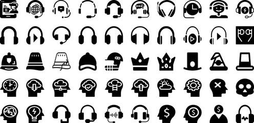 Head Icon Set Isolated Silhouette Solid Icons With Symbol, Head, Vector, Illustration, People, Icon, Human Infographic Simple Vector Illustration