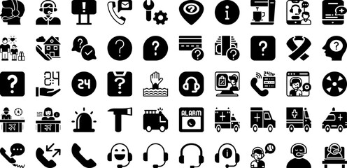 Help Icon Set Isolated Silhouette Solid Icons With Support, Help, Symbol, Illustration, Vector, Icon, Business Infographic Simple Vector Illustration
