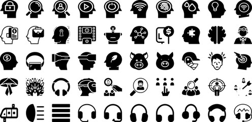Head Icon Set Isolated Silhouette Solid Icons With Vector, Icon, Human, Symbol, People, Head, Illustration Infographic Simple Vector Illustration