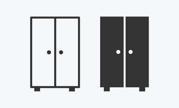 vector illustration of cupboard isolated icon set. wardrobe flat symbol. linear and filled style flat furniture sign for mobile concept and web design