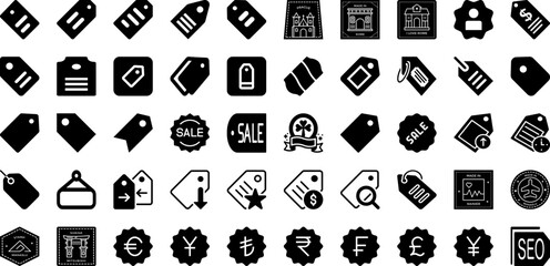Label Icon Set Isolated Silhouette Solid Icons With Symbol, Price, Icon, Vector, Illustration, Tag, Label Infographic Simple Vector Illustration