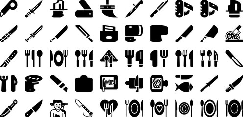 Knife Icon Set Isolated Silhouette Solid Icons With Knife, Symbol, Fork, Design, Icon, Dinner, Vector Infographic Simple Vector Illustration
