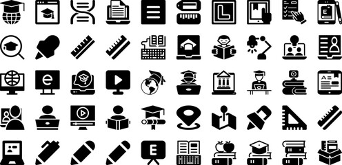 Learn Icon Set Isolated Silhouette Solid Icons With Set, Learning, Illustration, Vector, Education, Online, Icon Infographic Simple Vector Illustration