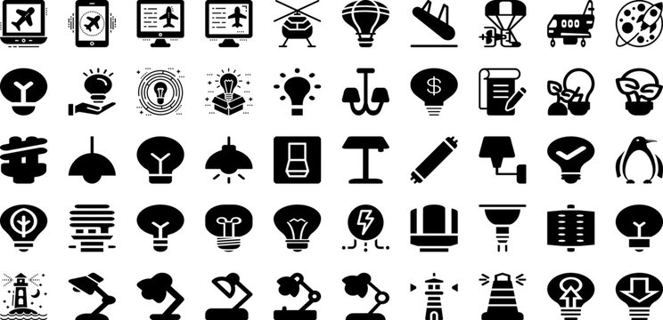 Light Icon Set Isolated Silhouette Solid Icons With Line, Symbol, Icon, Bright, Outline, Bulb, Light Infographic Simple Vector Illustration