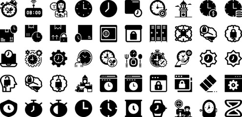 Lock Icon Set Isolated Silhouette Solid Icons With Safety, Security, Protection, Icon, Lock, Safe, Password Infographic Simple Vector Illustration