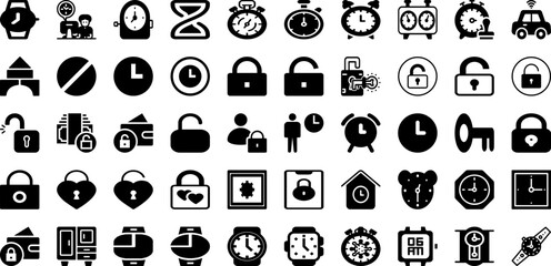 Obraz na płótnie Canvas Lock Icon Set Isolated Silhouette Solid Icons With Password, Safety, Security, Safe, Lock, Protection, Icon Infographic Simple Vector Illustration