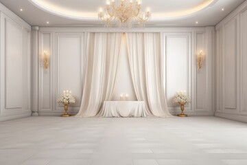 wedding backdrop aesthetic luxury flower decoration indoor minimalist studio background AI Generated