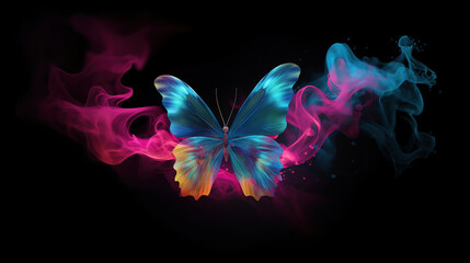 Obraz premium Mystic butterfly. Surreal mystical ethereal butterfly. Generative AI.