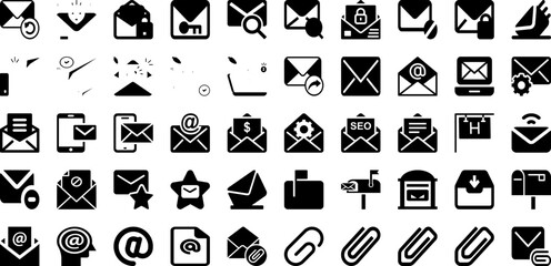 Mail Icon Set Isolated Silhouette Solid Icons With Sign, Web, Icon, Communication, Message, Mail, Symbol Infographic Simple Vector Illustration