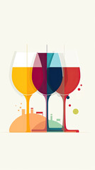 Flat colorful design wine tasting banner, wite modern flyer card. Graphic Illustration. AI generative