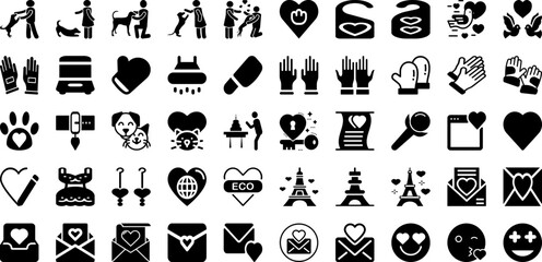 Love Icon Set Isolated Silhouette Solid Icons With Love, Vector, Heart, Icon, Shape, Illustration, Symbol Infographic Simple Vector Illustration