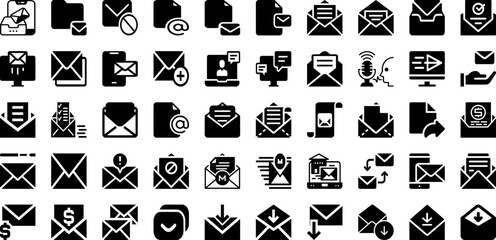 Mail Icon Set Isolated Silhouette Solid Icons With Icon, Sign, Communication, Message, Mail, Web, Symbol Infographic Simple Vector Illustration