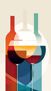 Flat colorful design wine tasting banner, wite modern flyer card. Graphic Illustration. AI generative