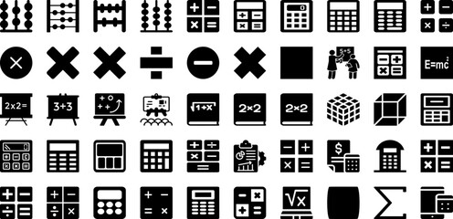 Naklejka na ściany i meble Math Icon Set Isolated Silhouette Solid Icons With Education, Illustration, Math, Vector, Sign, Icon, Symbol Infographic Simple Vector Illustration
