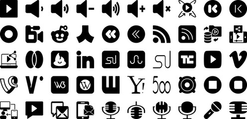 Media Icon Set Isolated Silhouette Solid Icons With Internet, Symbol, Social, Sign, Icon, Vector, Media Infographic Simple Vector Illustration