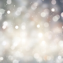 Shining blurred cold silver bokeh background with glitters and lights. Glowing silver white holiday banner for christmas, new year and other celebration with bokeh lights and copy space. Generative AI