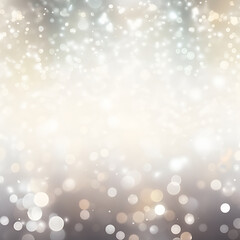 Obraz premium Shining blurred warm silver bokeh background with glitters and lights. Glowing silver white holiday banner for christmas, new year and other celebration with bokeh lights and copy space. Generative AI