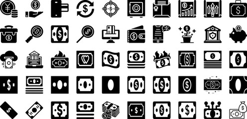 Money Icon Set Isolated Silhouette Solid Icons With Business, Symbol, Payment, Money, Cash, Finance, Icon Infographic Simple Vector Illustration