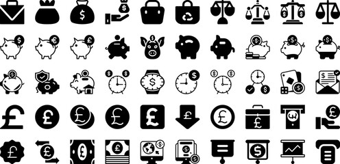 Money Icon Set Isolated Silhouette Solid Icons With Finance, Cash, Symbol, Money, Icon, Business, Payment Infographic Simple Vector Illustration