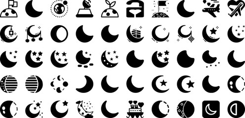 Moon Icon Set Isolated Silhouette Solid Icons With Night, Illustration, Icon, Moon, Vector, Sign, Symbol Infographic Simple Vector Illustration