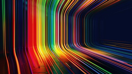 3d render, abstract panoramic neon, light speed background. Bright purple violet pink lines glowing in ultraviolet light, generative ai, futuristic path. 