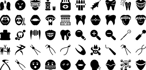Mouth Icon Set Isolated Silhouette Solid Icons With Vector, Symbol, Illustration, Icon, Line, Mouth, Isolated Infographic Simple Vector Illustration
