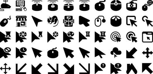 Mouse Icon Set Isolated Silhouette Solid Icons With Internet, Mouse, Click, Illustration, Vector, Web, Symbol Infographic Simple Vector Illustration