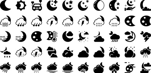Moon Icon Set Isolated Silhouette Solid Icons With Vector, Night, Icon, Moon, Sign, Illustration, Symbol Infographic Simple Vector Illustration