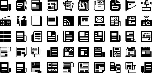 News Icon Set Isolated Silhouette Solid Icons With Icon, Vector, Sign, Web, Media, News, Communication Infographic Simple Vector Illustration