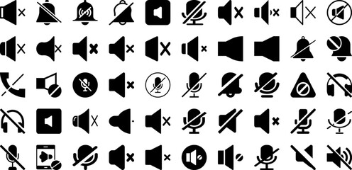 Mute Icon Set Isolated Silhouette Solid Icons With Symbol, App, Mute, Audio, Icon, Sign, Sound Infographic Simple Vector Illustration