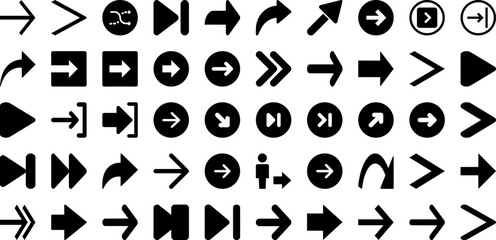 Next Icon Set Isolated Silhouette Solid Icons With Icon, Design, Arrow, Symbol, Next, Button, Vector Infographic Simple Vector Illustration